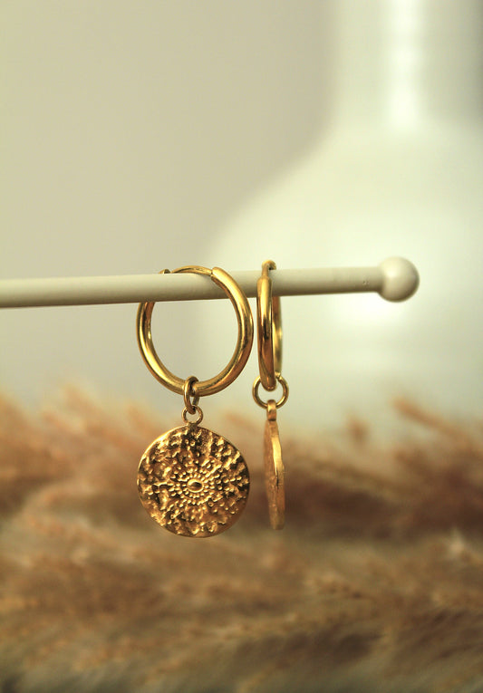 Stainless steel oorringen met bedel | Ronde zon