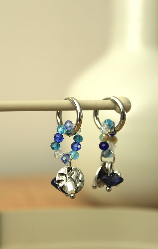 Stainless steel oorringen met hangers | Oceaan parel