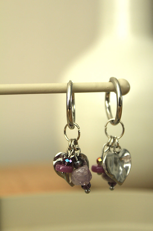 Stainless steel oorringen met hangers | Purple love