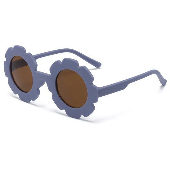 Hip en oldskool! Donker blauwe bloemen kinderzonnebril bij Littlemay.nl