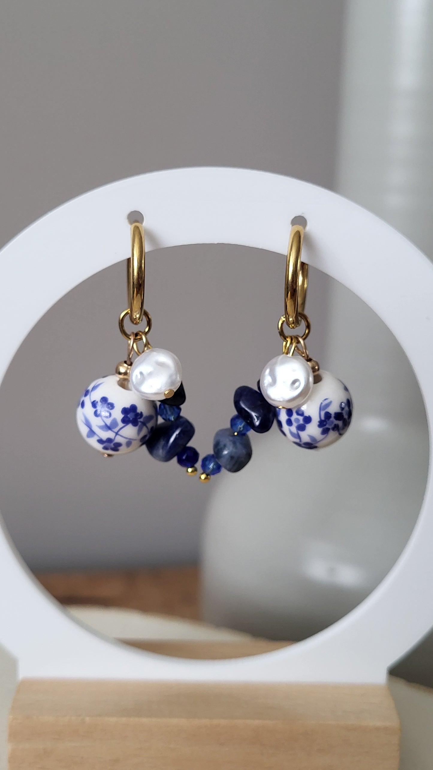 Stainless steel oorringen met hangers | Mooi blauw