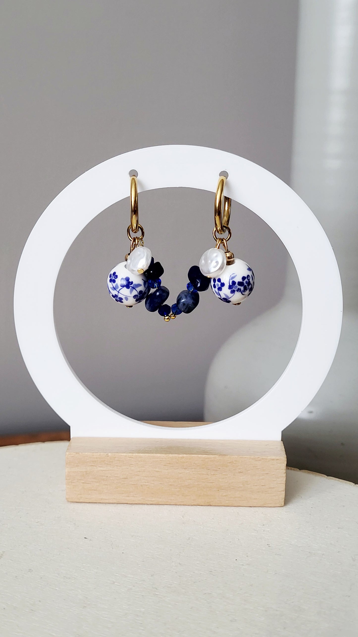 Stainless steel oorringen met hangers | Mooi blauw
