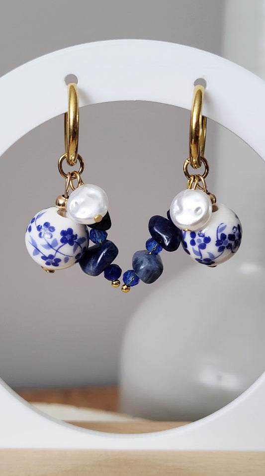 Stainless steel oorringen met hangers | Mooi blauw