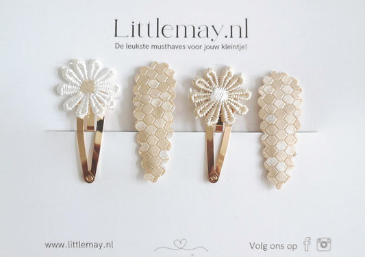 Handgemaakte haarspeldjes Madelief van Littlemay.nl | Uniek en stijlvol