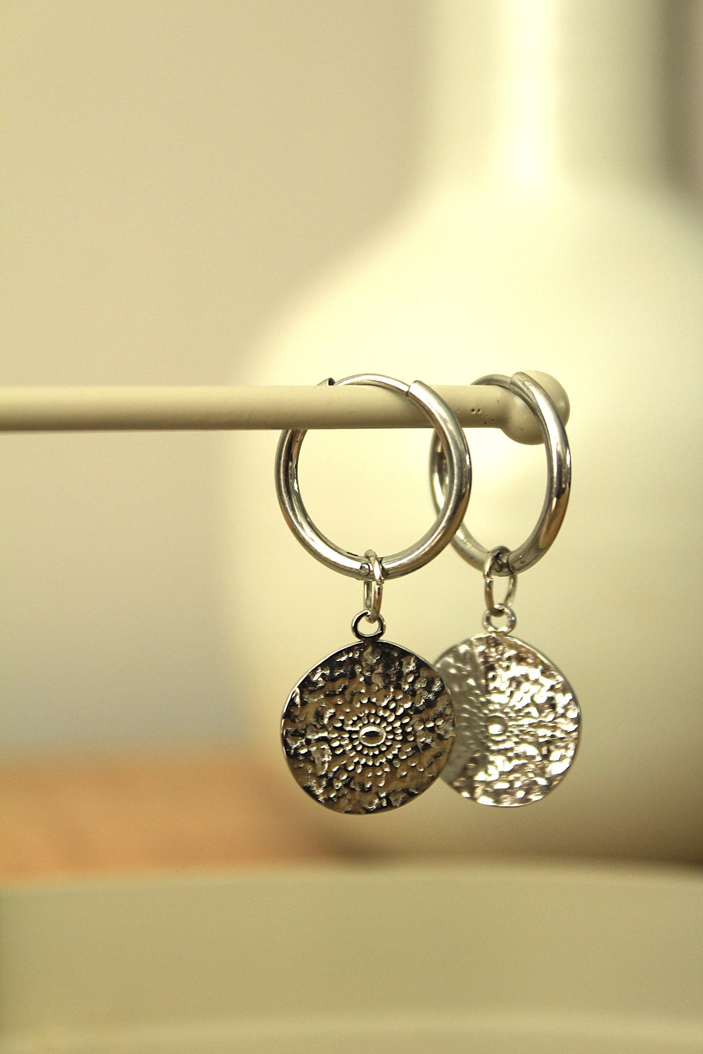 Stainless steel oorringen met bedel | Ronde zon