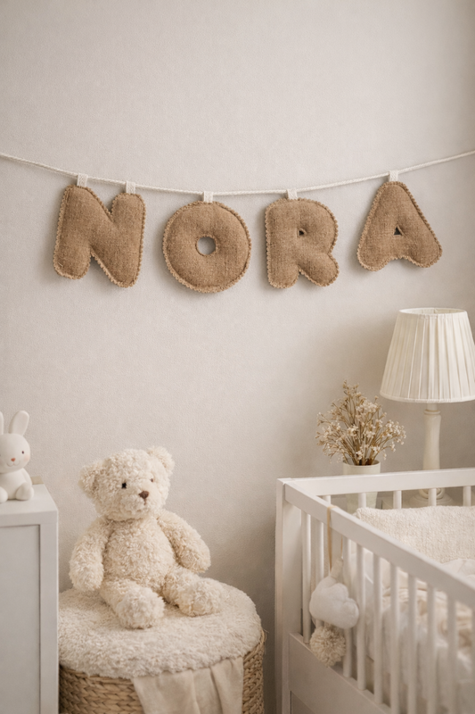 Littlemay.nl | Stoffen naamslinger  Donker Beige